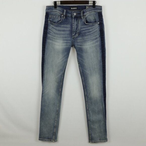 Blank NYC Horatio Men's Size 31 Blue Denim Tuxedo Stripe Skinny Jeans - Picture 1 of 11